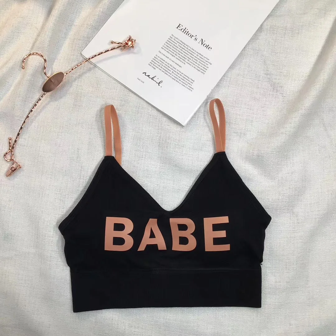Women's Cotton Underwear Tube Top Bra Fashion Bra Top Female Letter Underwear Girl Suspender Tank Up Women's Sports Bra Lingerie