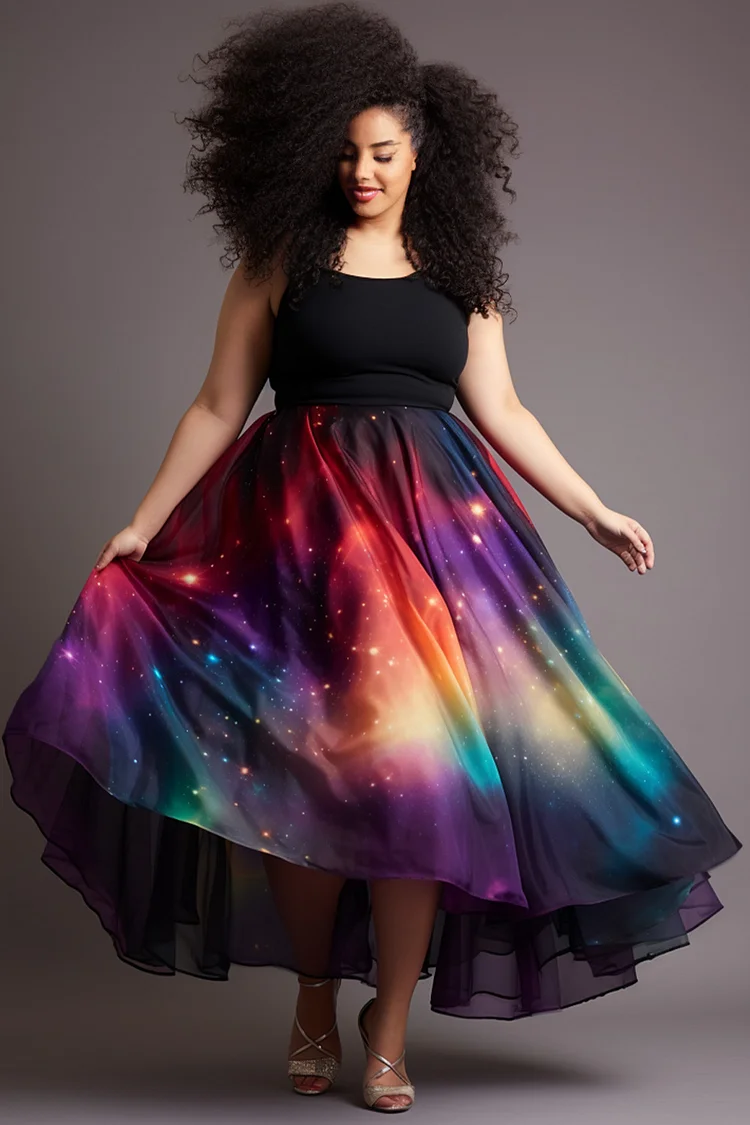 Xpluswear Design Plus Size Daily Elegant Multicolor Tie Dye Print Tulle Skirts 
