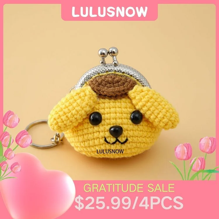 Lulusnow Handmade Yellow Dog ANIMAL CARTOON Small Money Pouch Crochet Coin Purse Keychain Bag Pendant Gift for Her/Friend/Kids