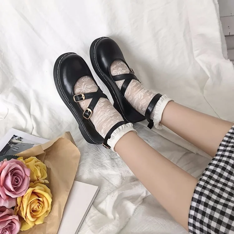 Qengg sweet lolita shoes women heels cute shoes korean harajuku vintage shoes Girl Women Low Heels Pumps Maid Shoes zapatos