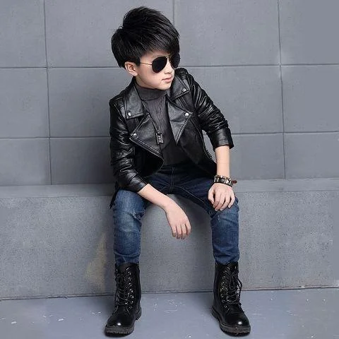 INS hot boys pu Jackets 3-13 year old faux leather coat Girls jacket European and American motorcycle leather clothing unisex