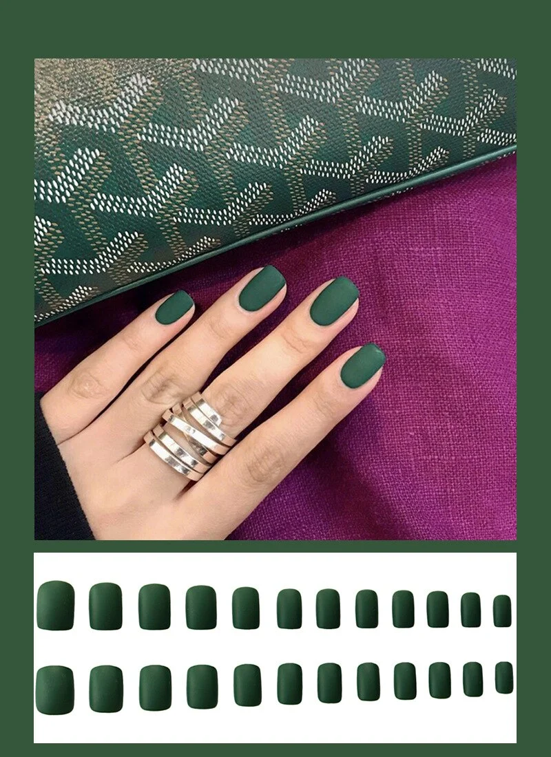 24pcs Dark Coffee Fake Nails Orange And Yellow Two-tone Matte Polish False Nail Patch Round Ballet Nail Tips Glue Wear Manicure-Nail Inspo