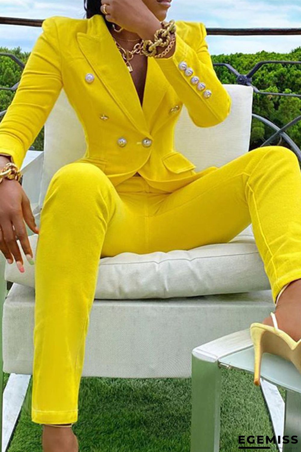 Yellow Fashion Casual Solid Basic Turndown Collar Long Sleeve Two Pieces | EGEMISS