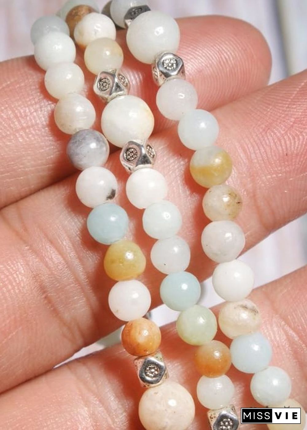 Boho Bracelet, Layers Green Amazonite Mala Mantra Lotus