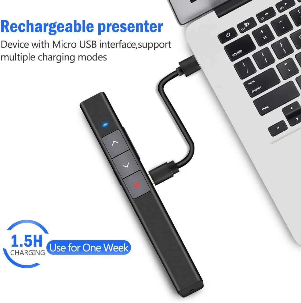 DinoFire Rechargeable Presentation Clicker, 100FT Long Range USB Wireless Presenter Remote Pointer for Presentations, Slide Advancer for Mac, Laptop, Computer (UPC/EAN:701473807898)