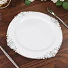 10 Pack | 10" Round Plastic Dinner Plates in Vintage White, Silver Leaf Embossed Baroque Disposable Plates