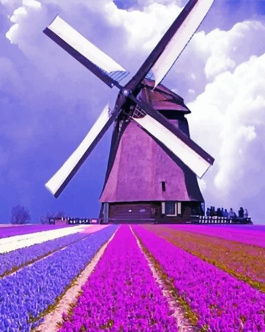 

Purple Field And Windmill – Paint By Numbers - 40*50CM, 501 Original
