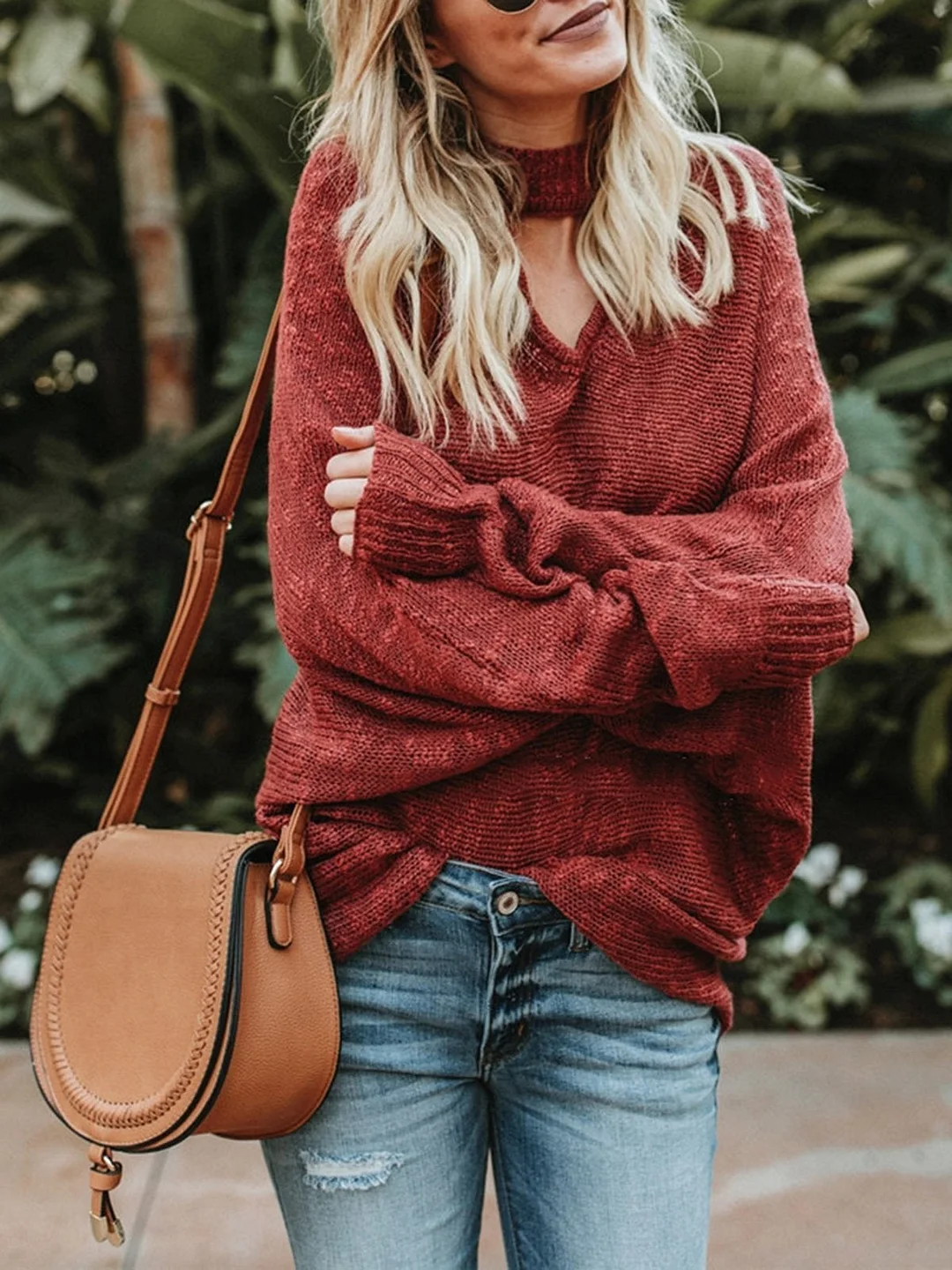 Casual Acrylic Choker Neck Sweater | EGEMISS