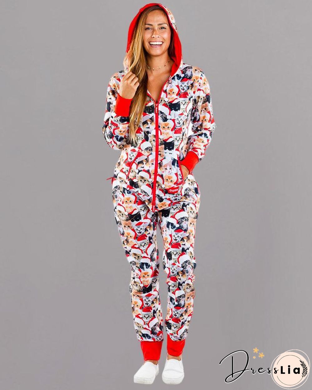 Christmas Hooded Long Sleeve Casual Jumpsuit P10799