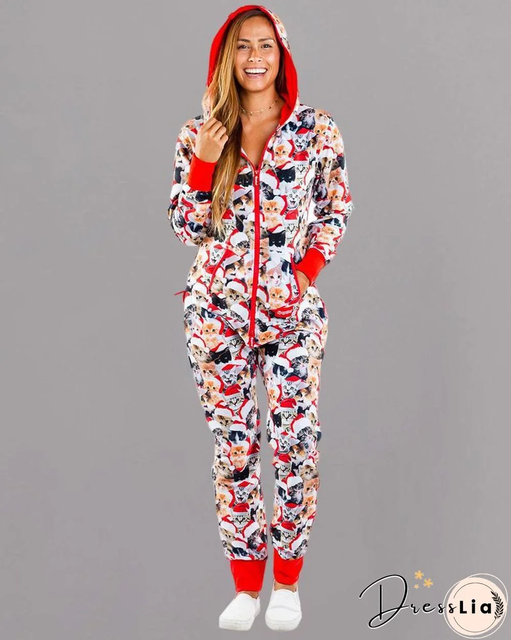 Christmas Hooded Long Sleeve Casual Jumpsuit P10799