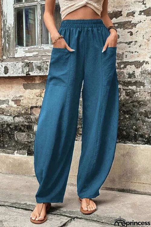 Resort Casual Elastic Waist Loose Trousers