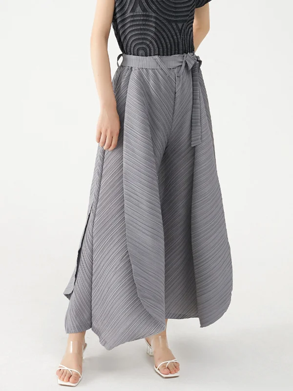 Wide Leg Loose Drawstring Pleated Tiered Casual Pants Bottoms