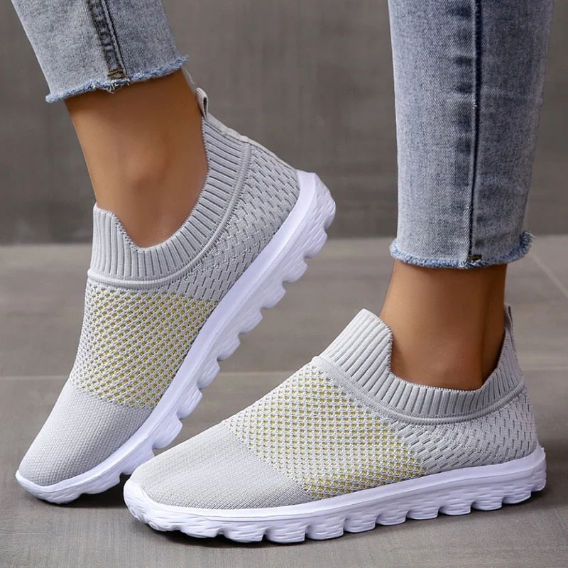 Vstacam Mix Color Mesh Patchwork Flats Shoes Woman Spring Autumn Knit Beathable Sneakers Women Large Size Casual Non-Slip Loafers Female