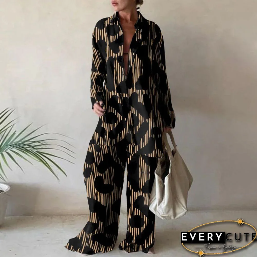 Summer Fashion Printed Loose Long Sleeves Shirts Straight Pants Two Piece Suits New Streetwear Women's Winter Elegant Commuting