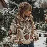 Women's Vintage Ethnic Floral And Viking Rune Embroidered Hooded Sweater - Image 2