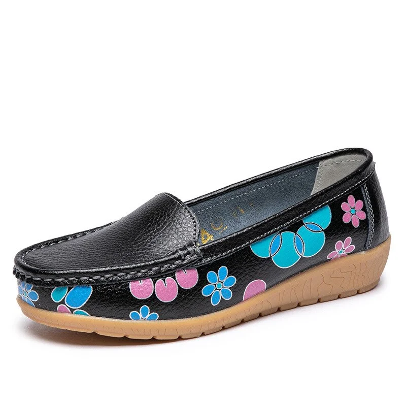 Cute Sen Loafers Round Toe Flat Shoes Women Shoes National Wind Shallow Mouth Floral Flower Comfortable Soft Bottom Shoes