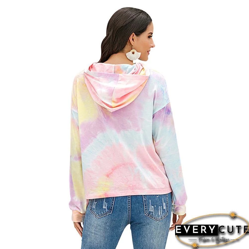 Pink Multicolor Ombre Tie Dye Hoodie