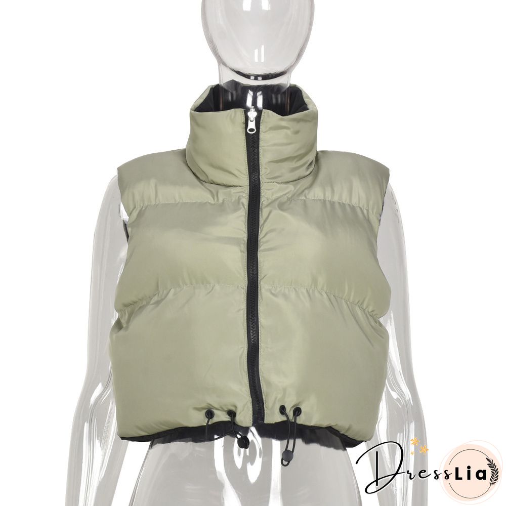 Zip Up Stand Collar Padded Puffy Vest Jackets