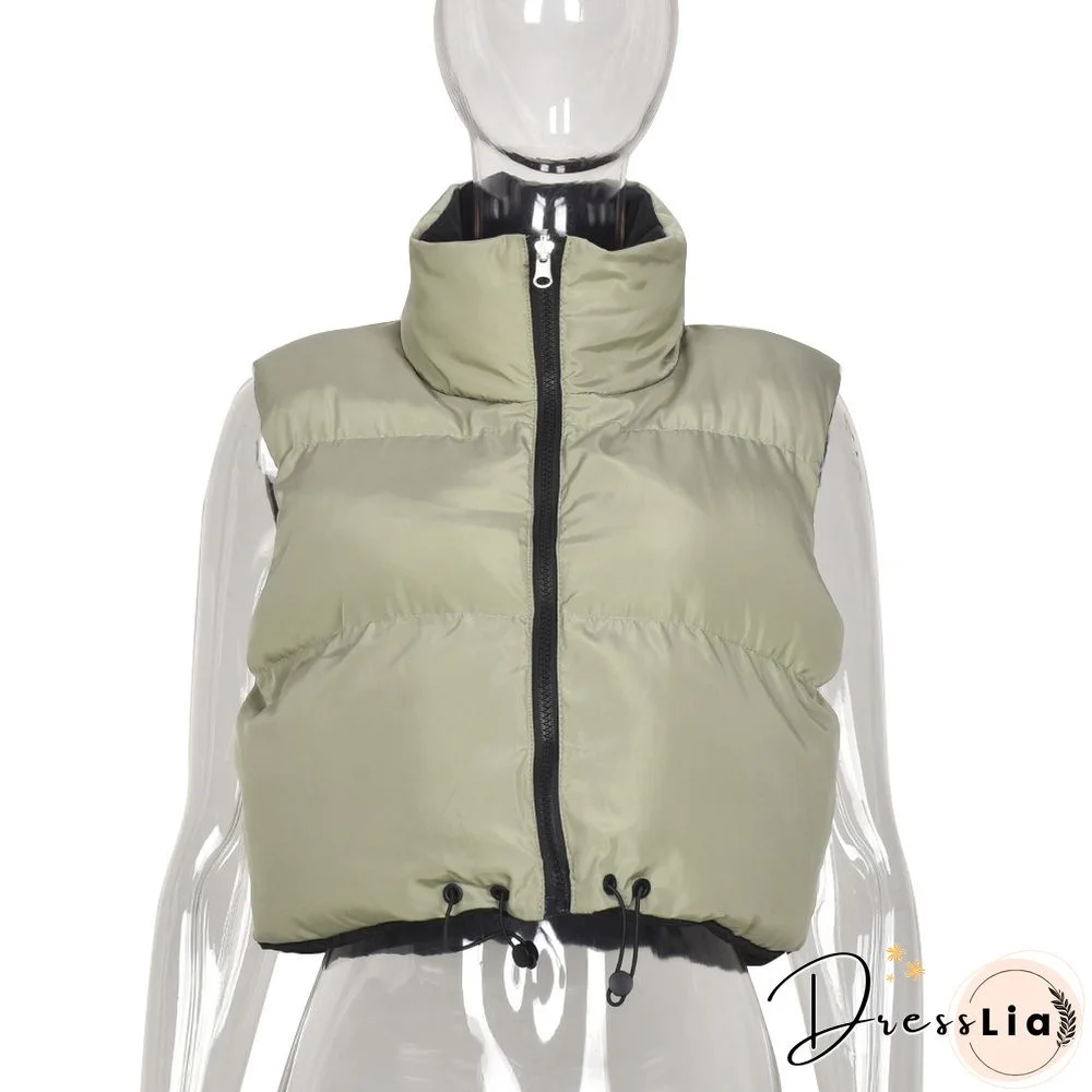 Zip Up Stand Collar Padded Puffy Vest Jackets