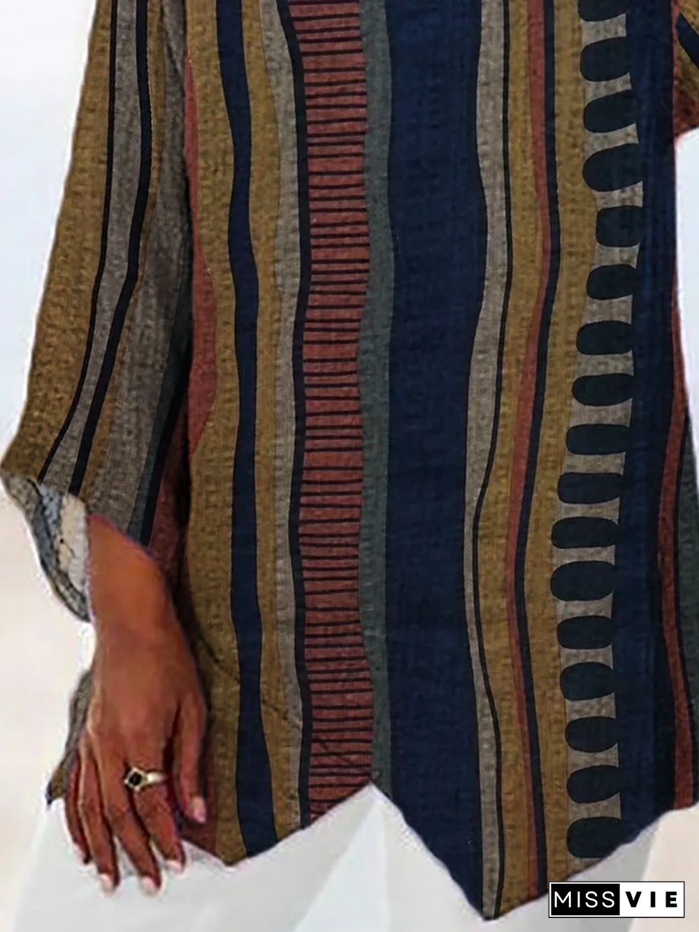 Plus size Casual Vintage Striped Tops