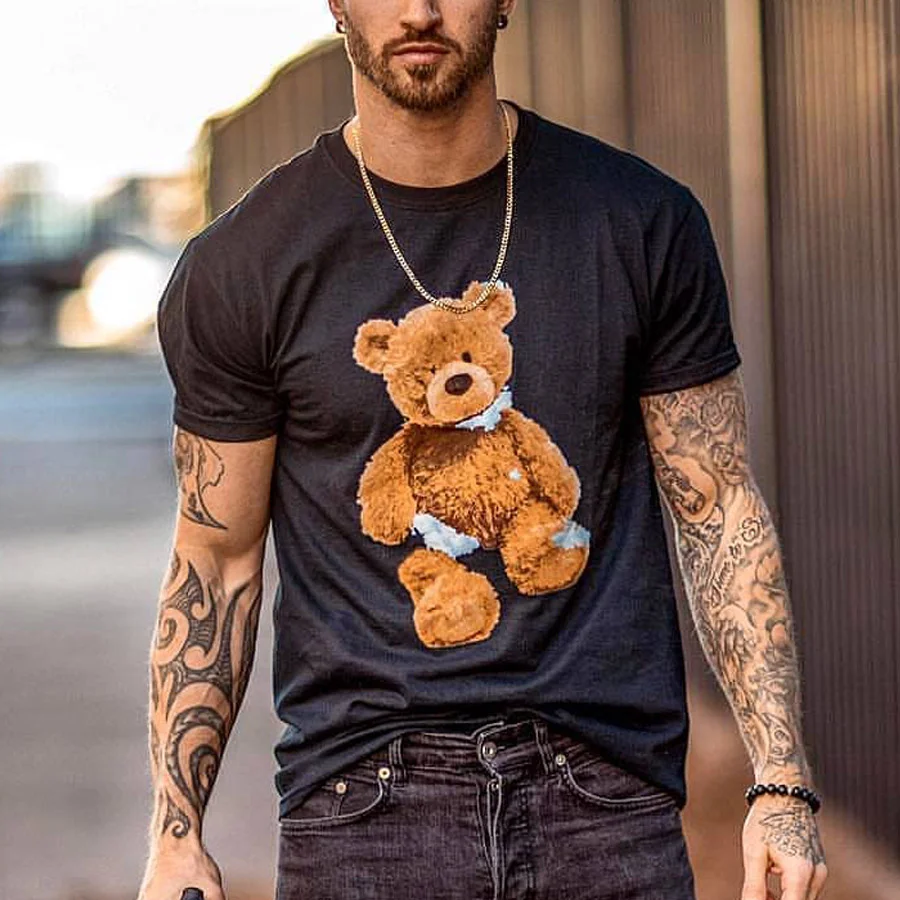 Round Neck Short Sleeve Bear T-Shirt