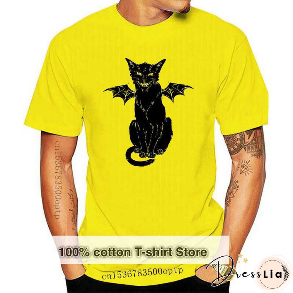 New Cotton T Shirt Funny Gothic Retro Devil Cat Artwork Print Short Sleeve Tops Tees Fashion Casual T Shirt Brand Clothing