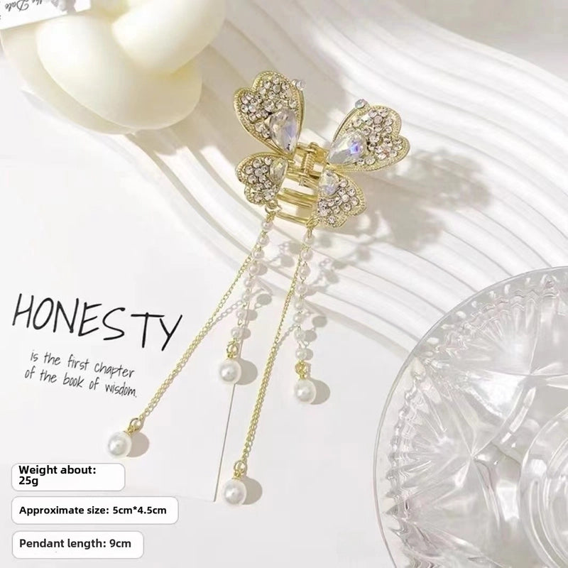 Metal Butterfly Hairpin Women’s High-grade Temperament Half-tie Hair Tassel Pendant Hair Accessories New Back Head Clip