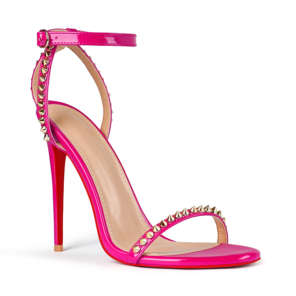 120mm Women's Sandals Stiletto Red Bottom High Heels Open Toe Ankle Strap Rivet Studs Shoes-MERUMOTE