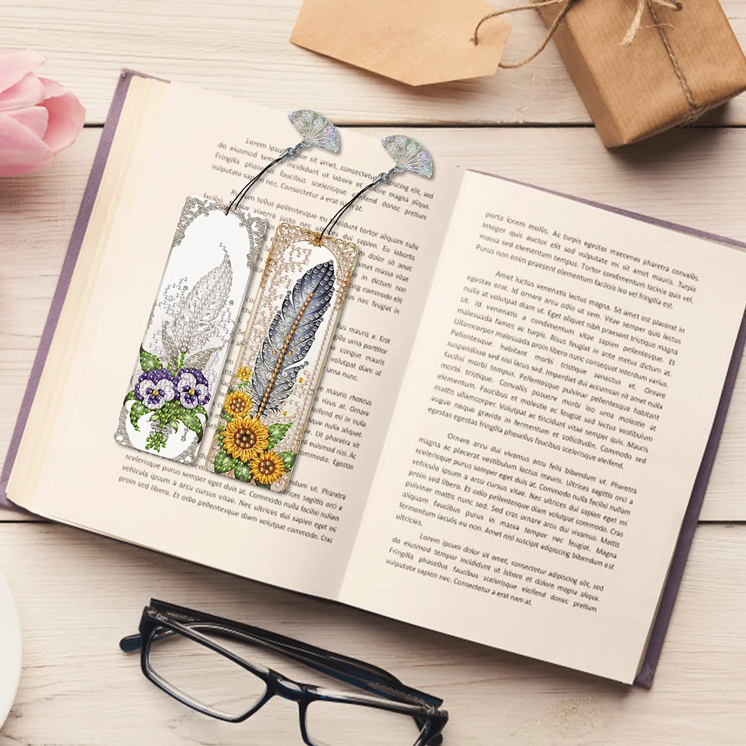 12Pcs Feathers and Flowers DIY Diamond Painting Bookmarks for Reading Enthusiast