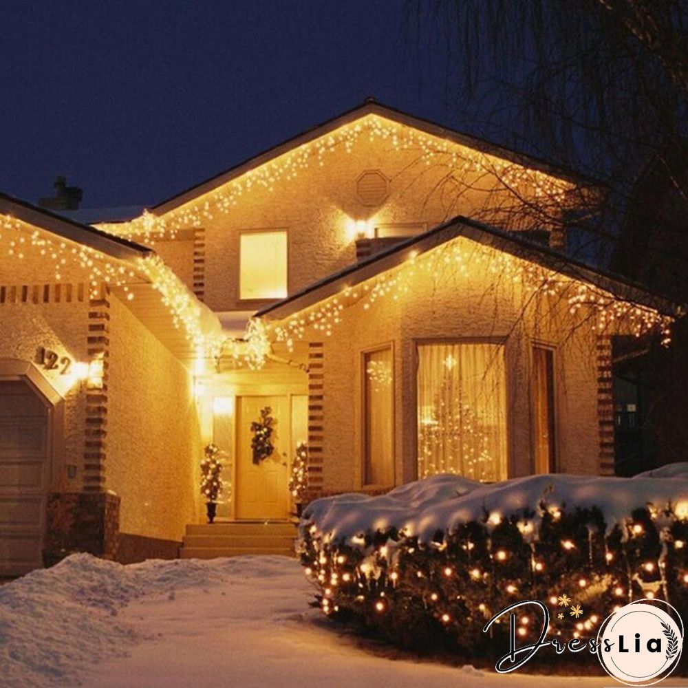 5M Christmas LED Curtain Icicle String Lights Droop 0.4-0.6m AC 110V/220V Garden Street Outdoor Decorative Holiday Light