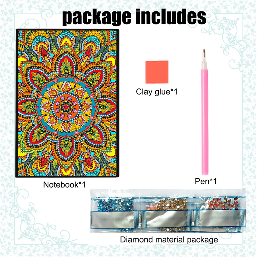 DIY Flower Diamond Painting Journals Notebooks 50 Pages A5 No Lines Special Shaped Diamond Art Kits for Beginners Craft Lovers and Artists (Mandala)