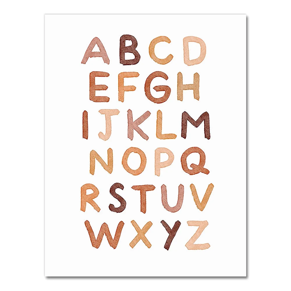 Boho Nursery ABC Alphabet Poster Wall Art Canvas Painting Print Playroom Pictures New Baby Girls Gift Kids Room Home Decoration