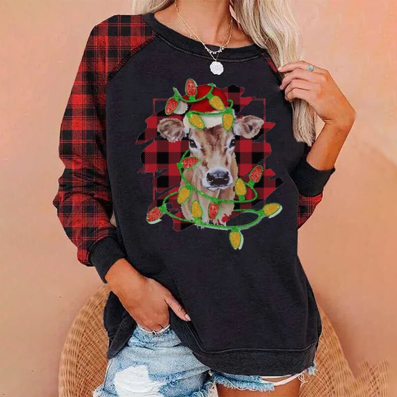 Lovely Heifer Tartan Check Graphic Casual Chic Sweatshirt
