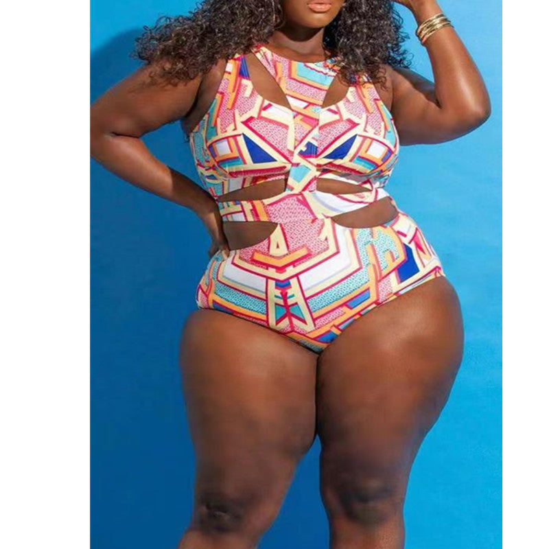 Plus Size Women  Swimsuit Ethnic Print Sexy plus-Sized Swimsuit Bikini