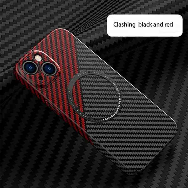 Carbon Fiber Texture Magnetic Wireless Charging Case Cover for  iPhone