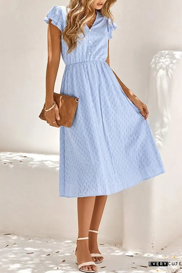 Sweet Elegant Solid V Neck A Line Short Sleeve Dress