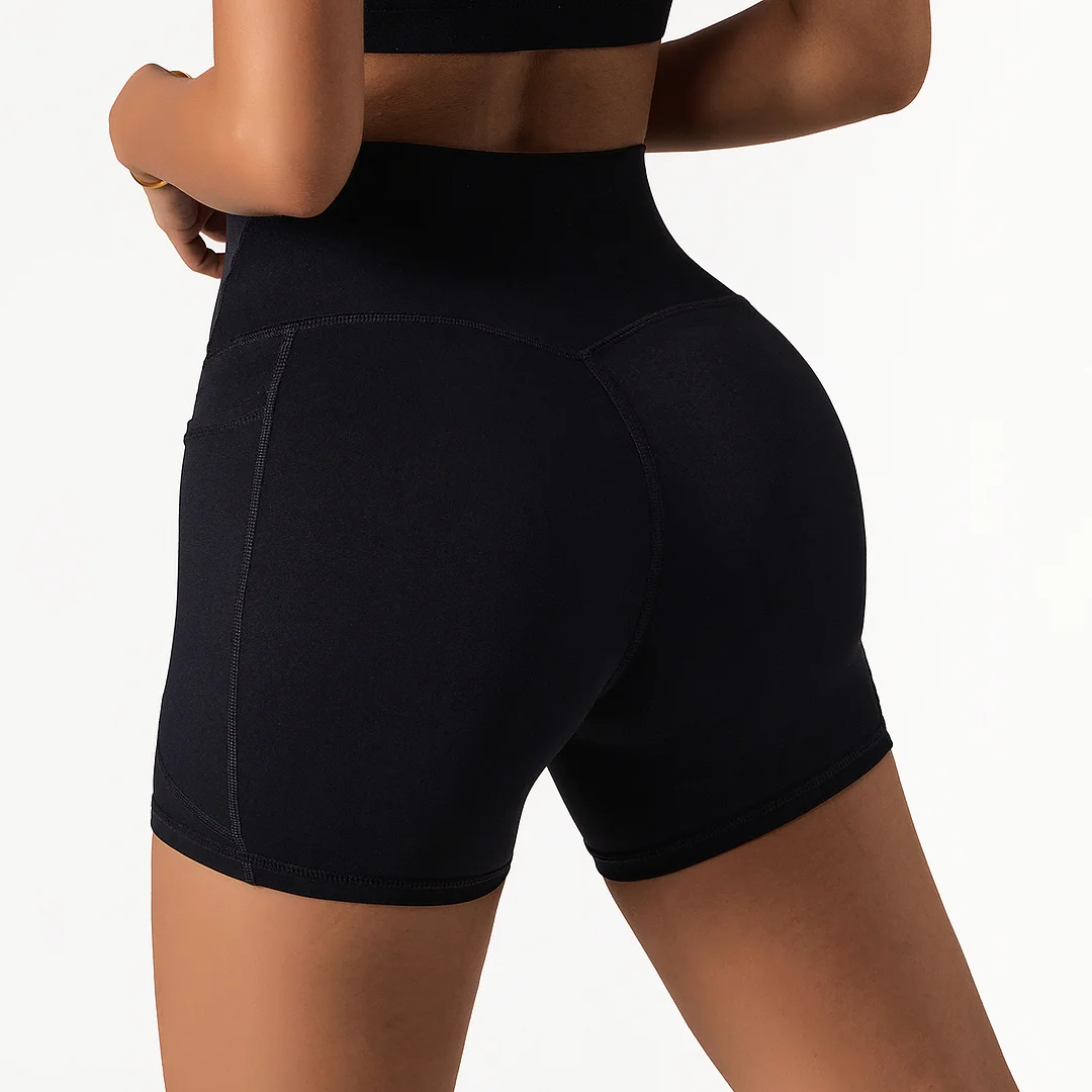 Buy different colors and types of ice silk cloud feeling no front seam yoga biker shorts with side pockets on Hergymclothing
