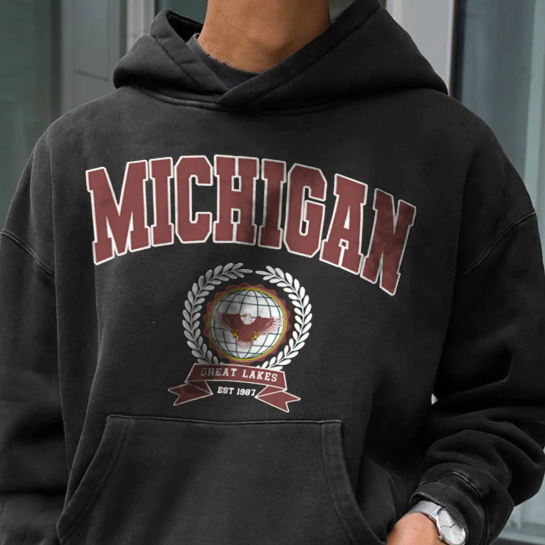 Retro Men's Michigan Print Hoodie