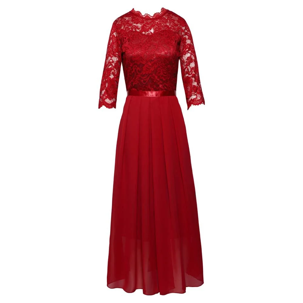 Athvotar Athvotar Dress Station Splicing Chiffon Dress Round Collar Lace Dress Evening Dress Women's Dress