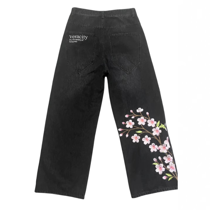 Men's Y2k Retro Floral Cherry Blossom Pattern  Baggy Jeans elevenforest