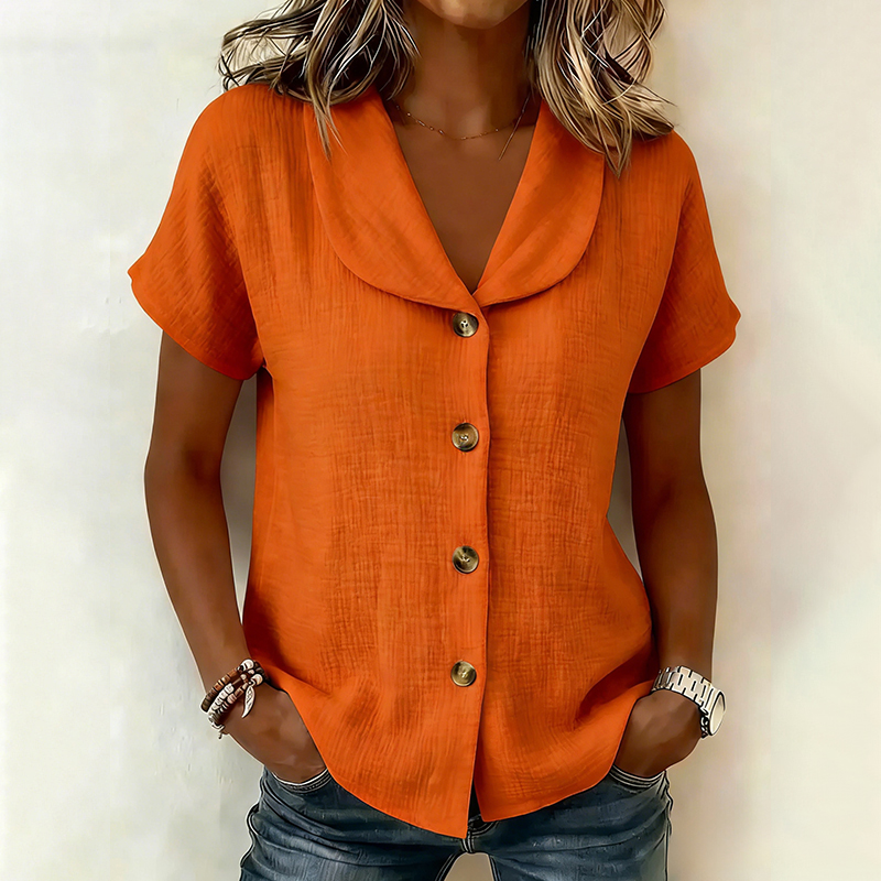 Comstylish Women's Solid Color Collor Button Down Blend Loose T-shirt