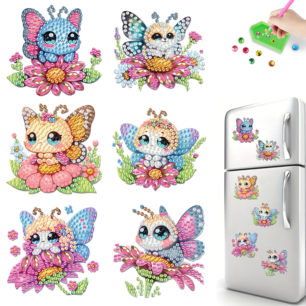 6Pcs Acrylic Big-Eyed Butterfly Diamond Art Refrigerator Magnets Sticker Kit