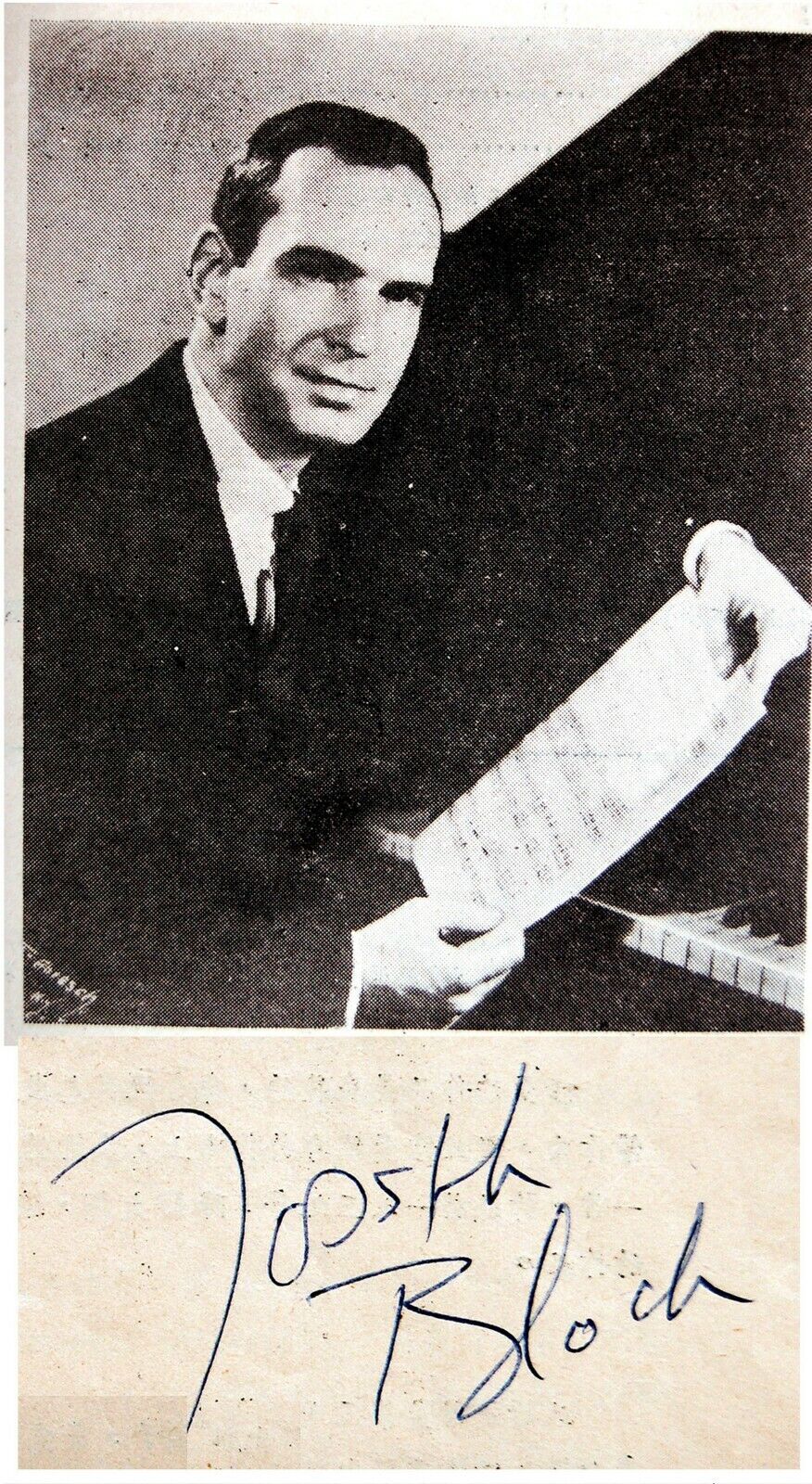 1960 Pianist JOSEPH BLOCH Hand Signed AUTOGRAPH Photo Poster painting PROGRAM Chinese RECITAL