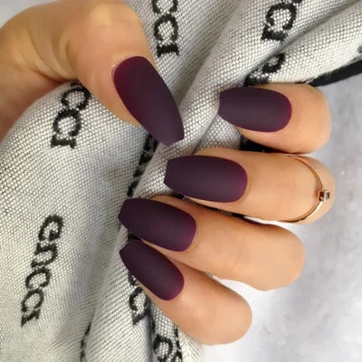 Wholesale Coffin Fake Nails Matte Purple Frosted Press On Nails Coloured White Black Peacock Blue False Nails 30 Colors
