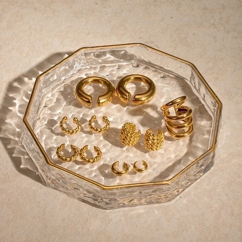 1 Pair Vacation Minimalist IG Style C Shape Solid Color Asymmetrical 304 Stainless Steel 18K Gold Plated Ear Cuffs