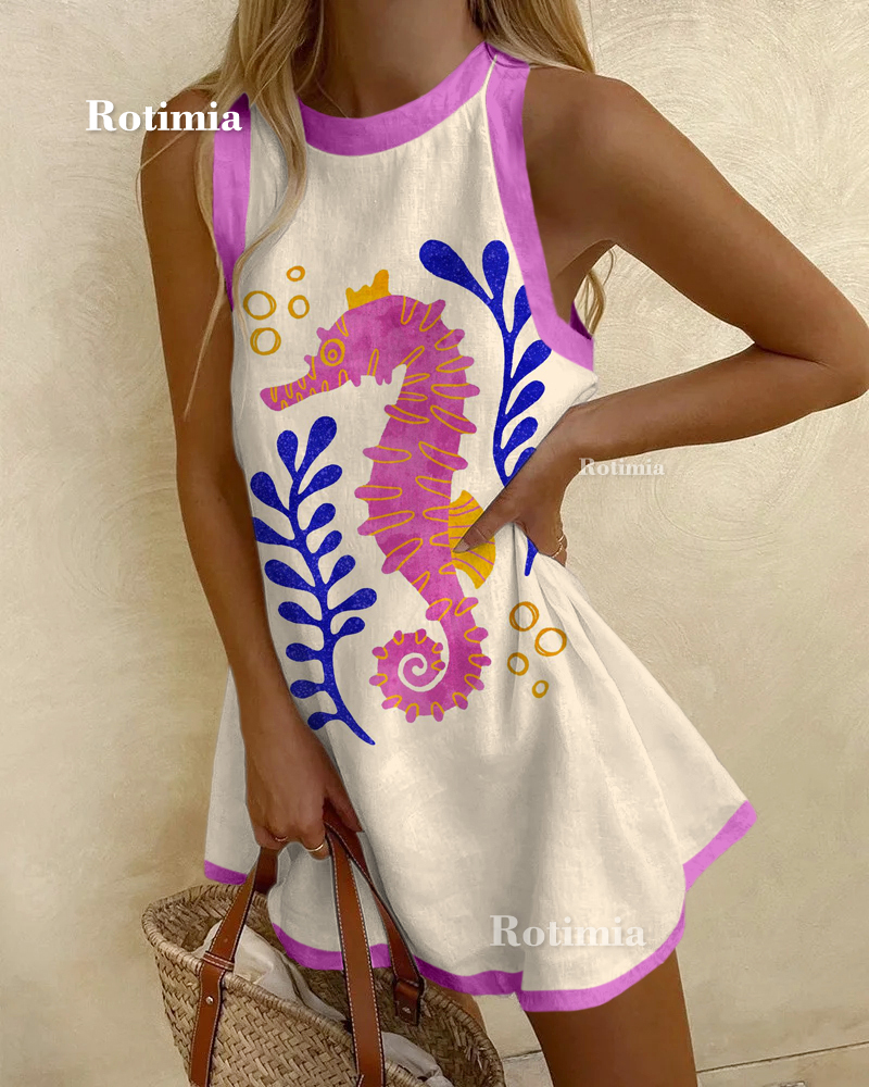 Seahorse Print Sleeveless Dress