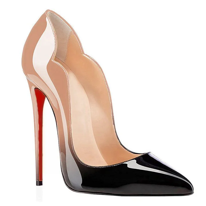 Nude Black Gradient Color Pumps Red Bottom Women's High Heels Stiletto-MERUMOTE