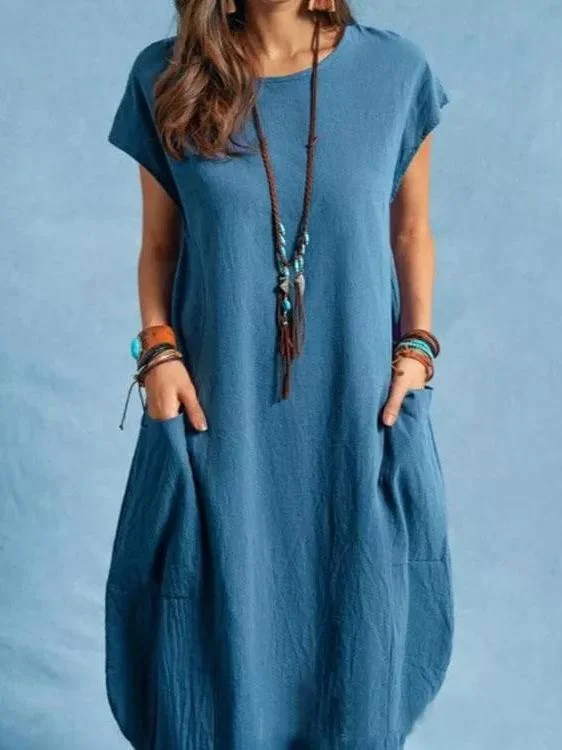 Women's Scoop Neck Short Sleeve Maxi Dress