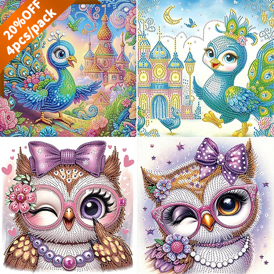 Cartoon Peacock Owl - Special Shaped Drill Diamond Painting - 30*30CM(Canvas)