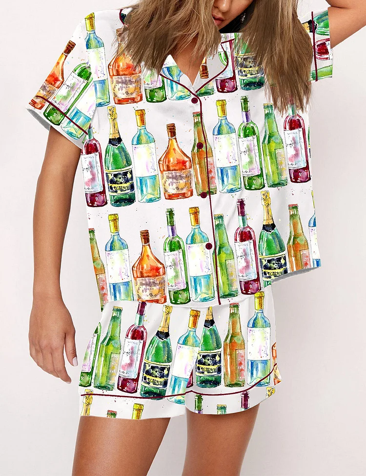 Women's Champagne Cognac Wine Beer Print Pajama Set
